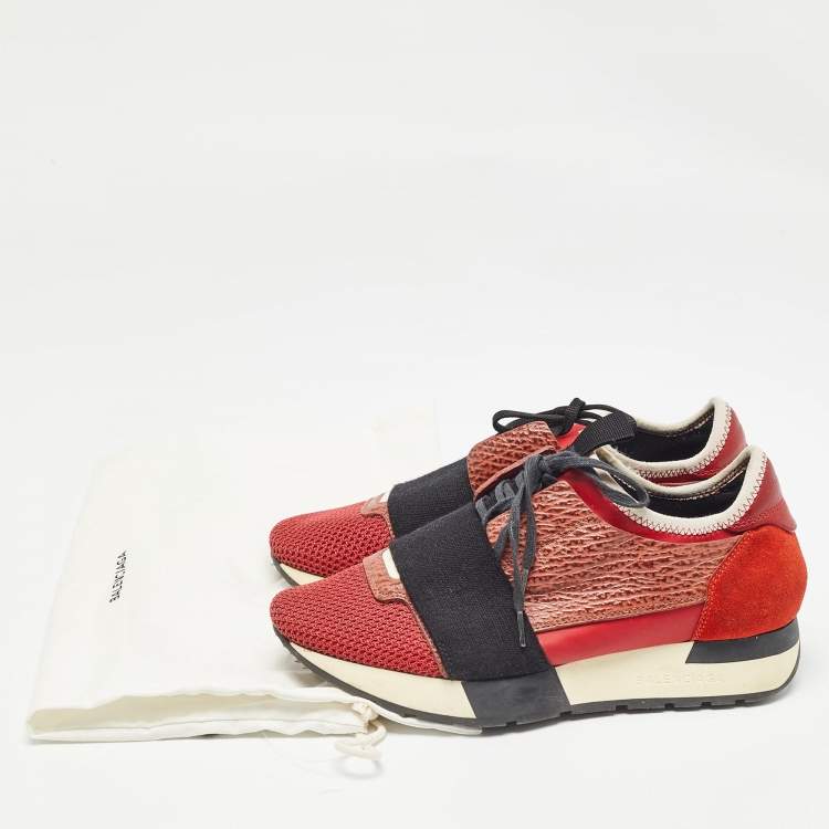 Pre Owned Balenciaga Orange Suede and Leather Race Runner Sneakers Size 35
