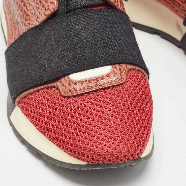 Pre Owned Balenciaga Orange Suede and Leather Race Runner Sneakers Size 35