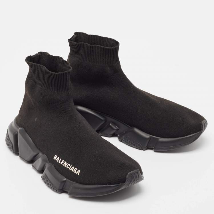 Pre Owned Balenciaga Black Knit Speed Trainer Sneakers Size 36