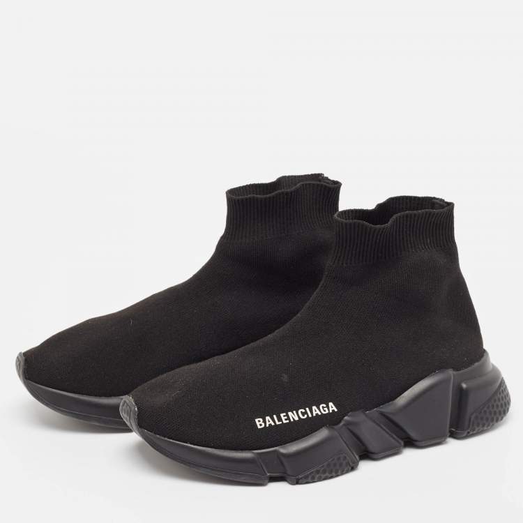 Pre Owned Balenciaga Black Knit Speed Trainer Sneakers Size 36