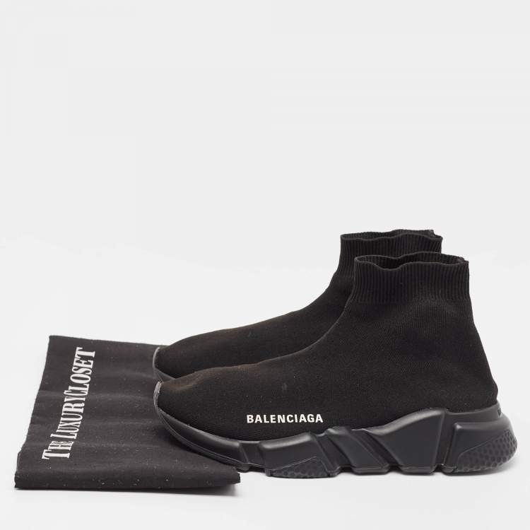Pre Owned Balenciaga Black Knit Speed Trainer Sneakers Size 36