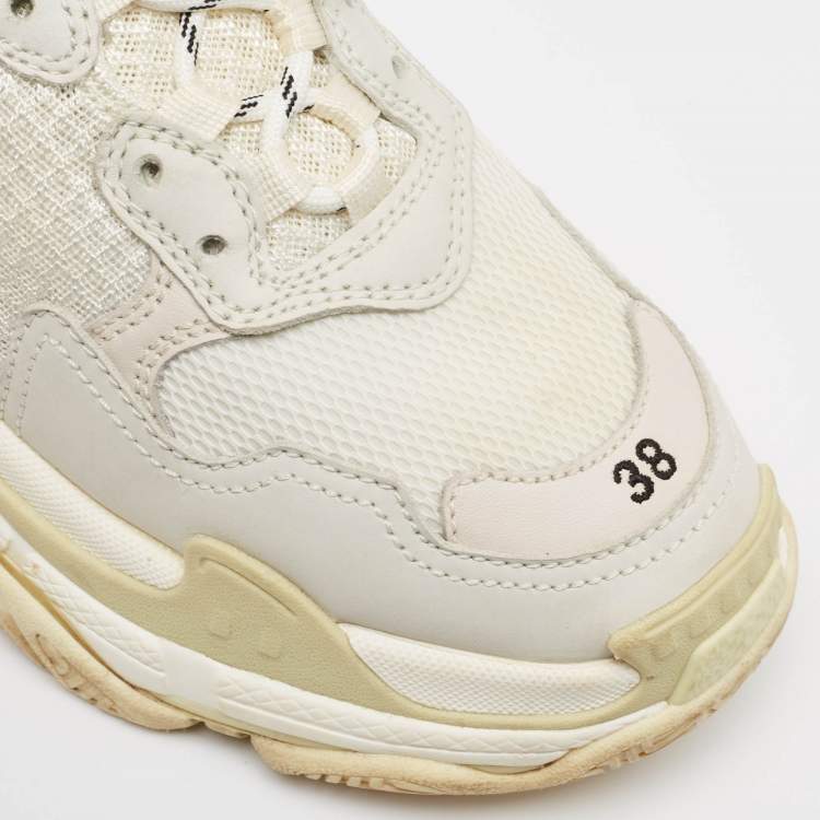 Pre Owned Balenciaga White Leather and Mesh Triple S Low Top Sneakers Size 38