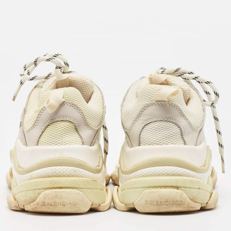 Pre Owned Balenciaga White Leather and Mesh Triple S Low Top Sneakers Size 38