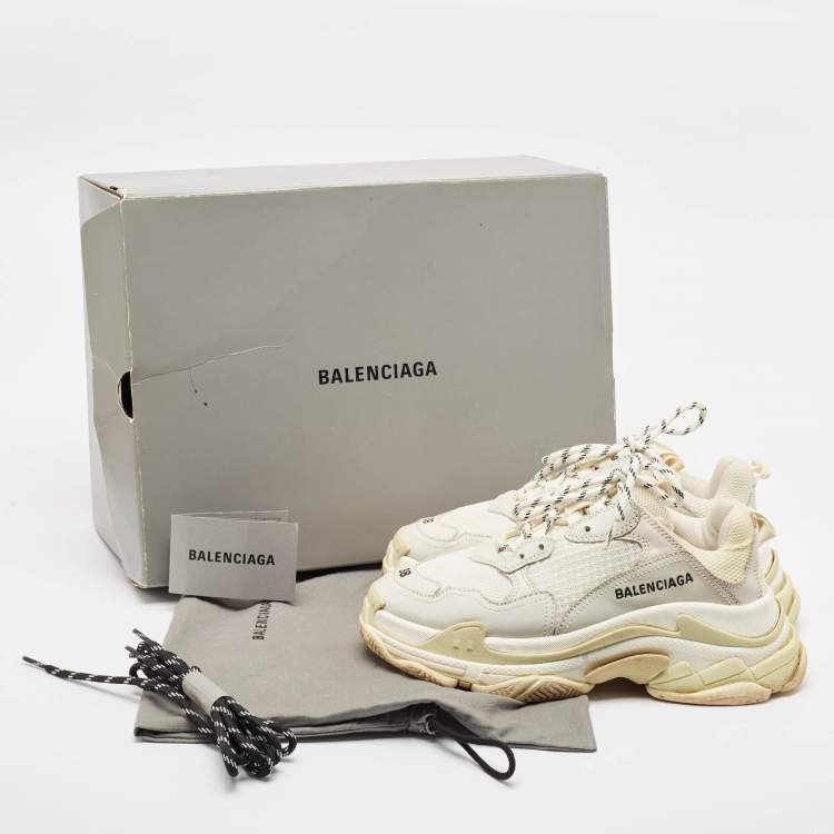 Pre Owned Balenciaga White Leather and Mesh Triple S Low Top Sneakers Size 38