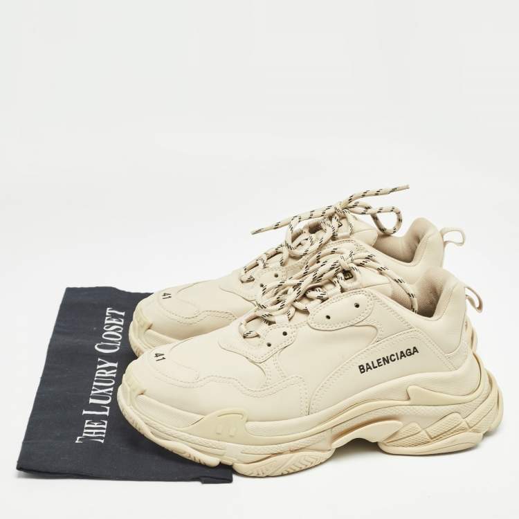 Pre Owned Balenciaga Cream Faux Leather Triple S Sneakers Size 41 
