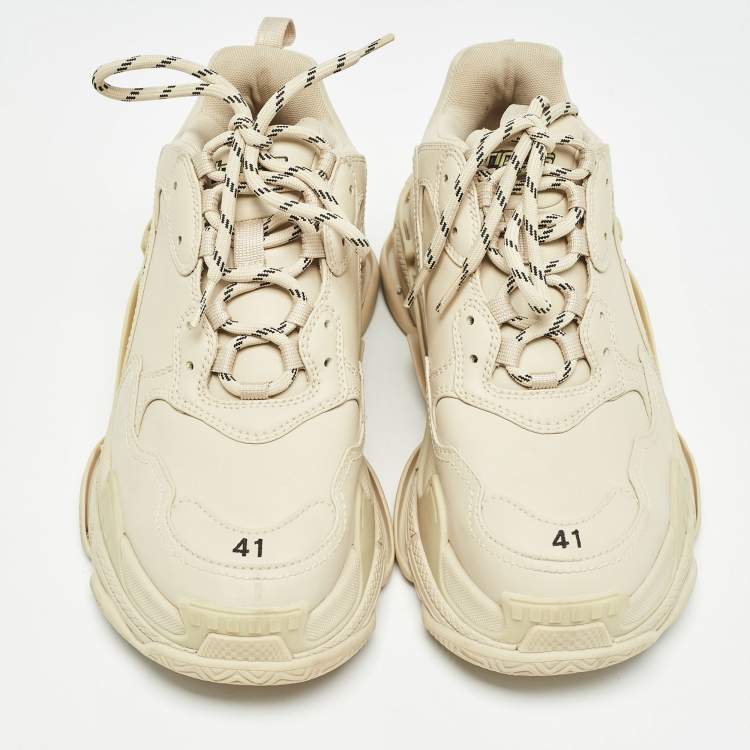 Pre Owned Balenciaga Cream Faux Leather Triple S Sneakers Size 41 
