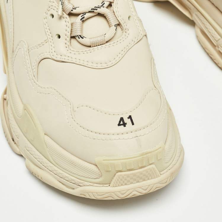 Pre Owned Balenciaga Cream Faux Leather Triple S Sneakers Size 41 