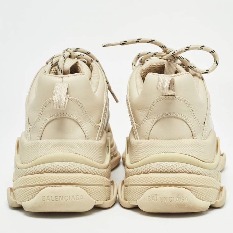 Pre Owned Balenciaga Cream Faux Leather Triple S Sneakers Size 41 