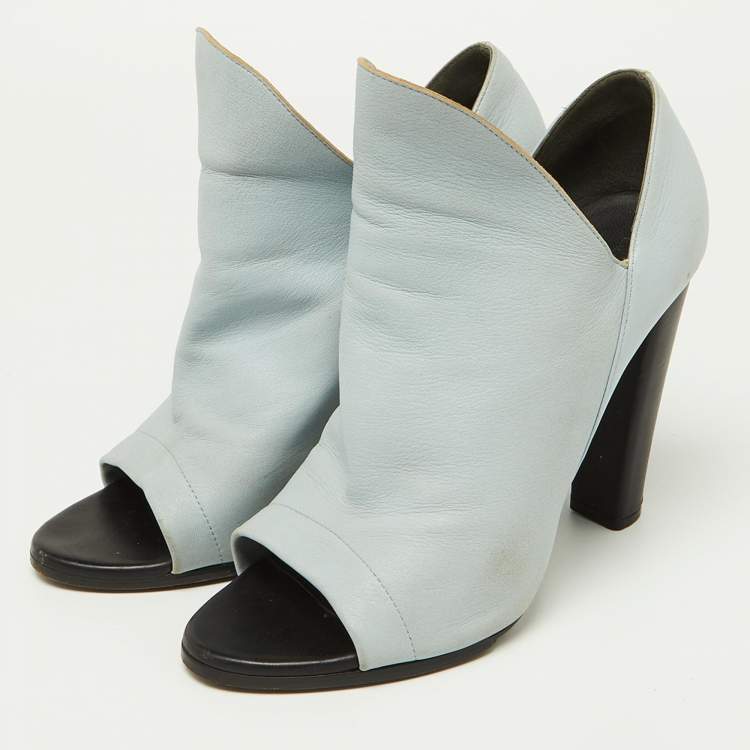 Pre Owned Balenciaga Blue/White Leather Open Toe Pumps Size 41.5