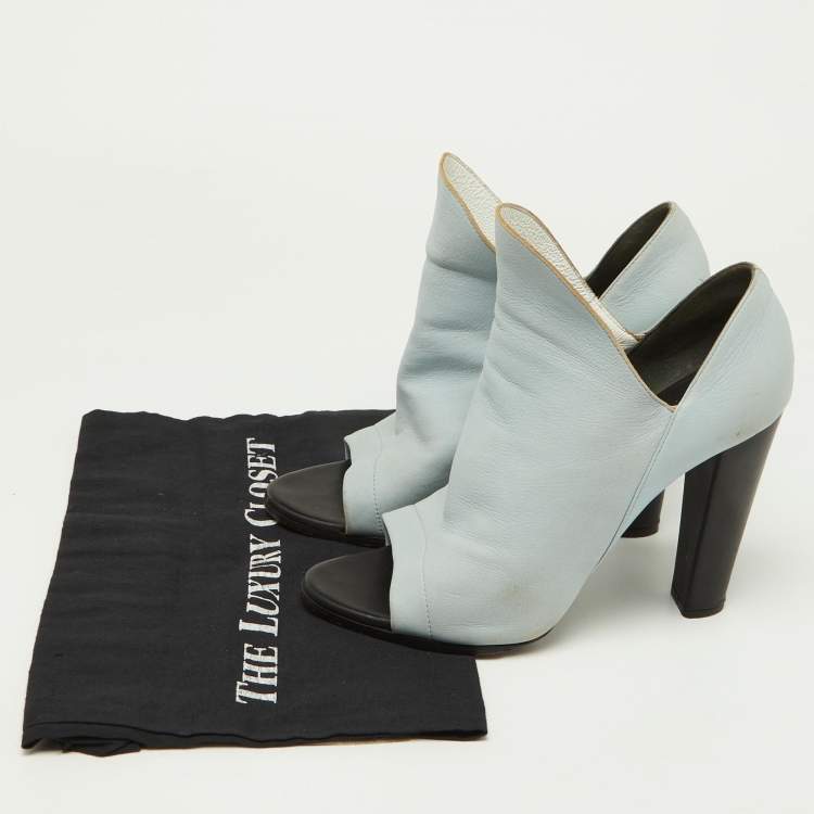 Pre Owned Balenciaga Blue/White Leather Open Toe Pumps Size 41.5