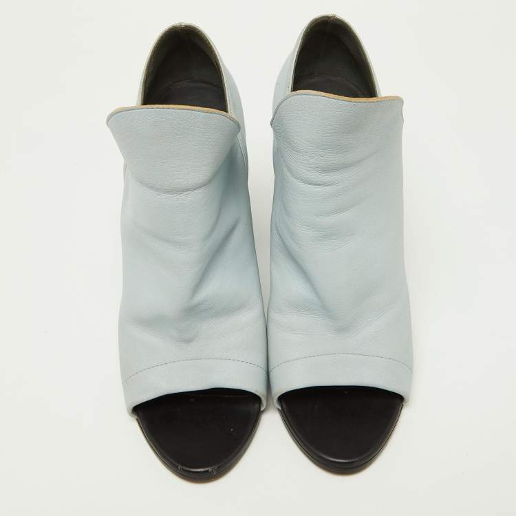 Pre Owned Balenciaga Blue/White Leather Open Toe Pumps Size 41.5