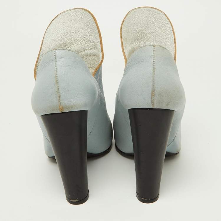 Pre Owned Balenciaga Blue/White Leather Open Toe Pumps Size 41.5