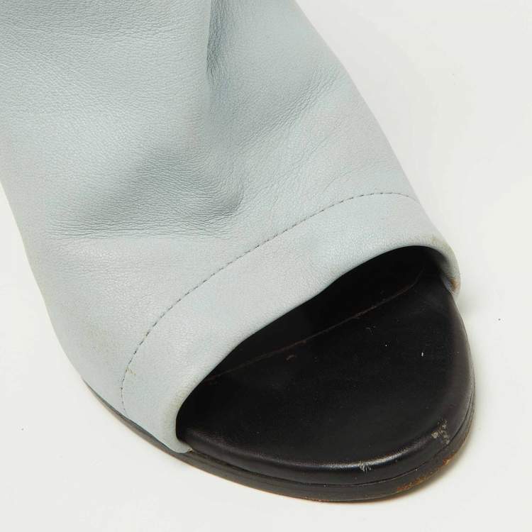 Pre Owned Balenciaga Blue/White Leather Open Toe Pumps Size 41.5
