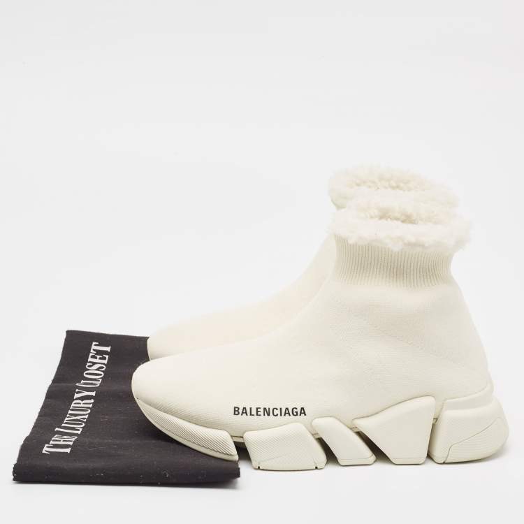 Pre Owned Balenciaga White Knit Fabric Speed 2.0 Sneakers Size 36