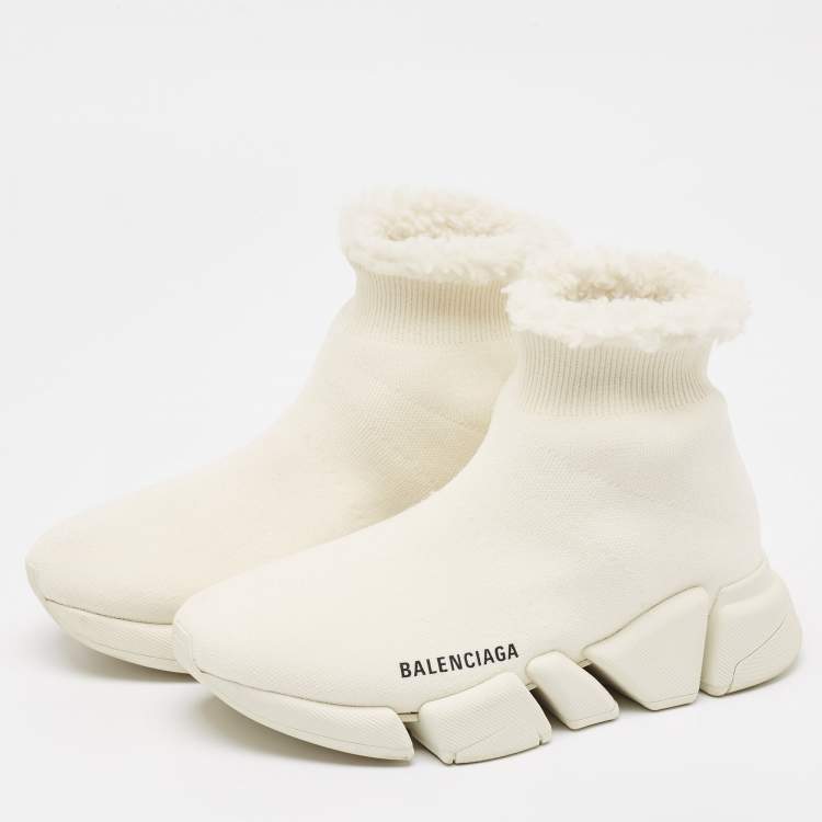 Pre Owned Balenciaga White Knit Fabric Speed 2.0 Sneakers Size 36