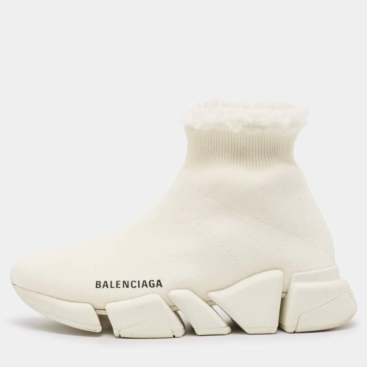 Pre Owned Balenciaga White Knit Fabric Speed 2.0 Sneakers Size 36
