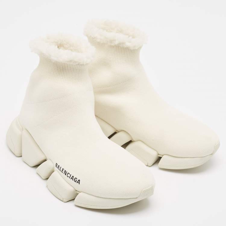 Pre Owned Balenciaga White Knit Fabric Speed 2.0 Sneakers Size 36