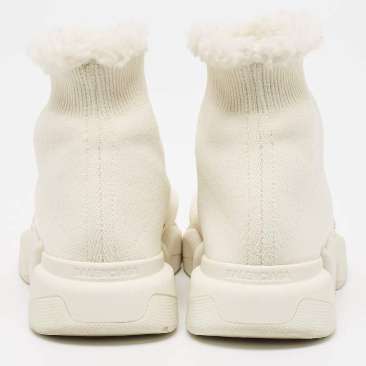 Pre Owned Balenciaga White Knit Fabric Speed 2.0 Sneakers Size 36