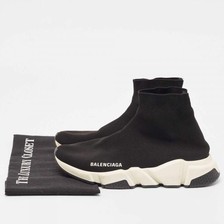 مملوكة مسبقًا Balenciaga Black Knit Fabric Speed Trainer High Top Sneakers Size 38