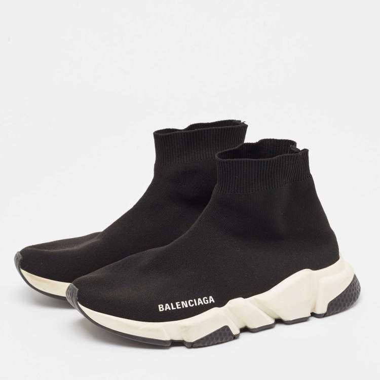 مملوكة مسبقًا Balenciaga Black Knit Fabric Speed Trainer High Top Sneakers Size 38