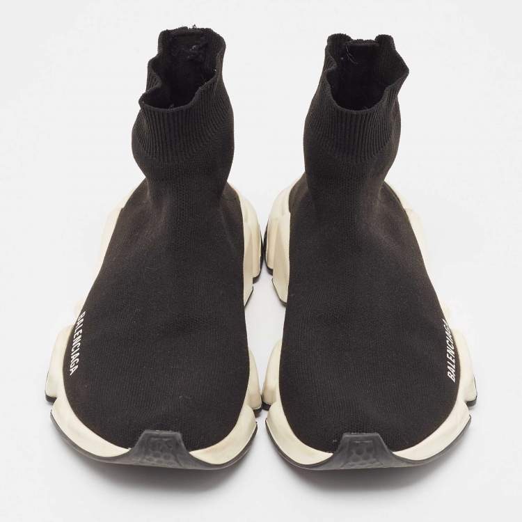 مملوكة مسبقًا Balenciaga Black Knit Fabric Speed Trainer High Top Sneakers Size 38