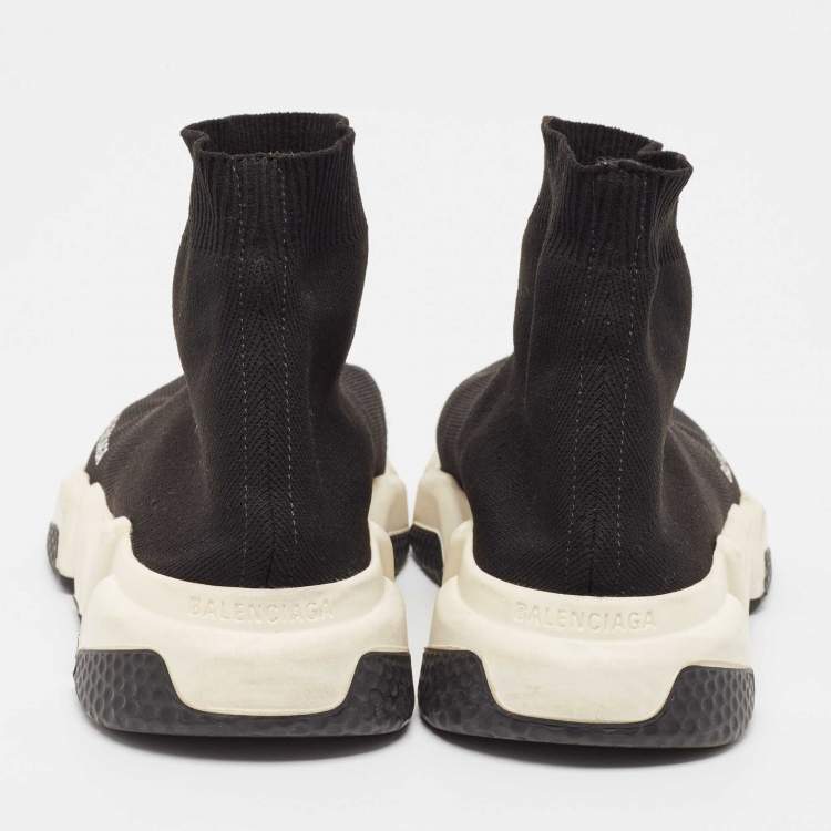 مملوكة مسبقًا Balenciaga Black Knit Fabric Speed Trainer High Top Sneakers Size 38