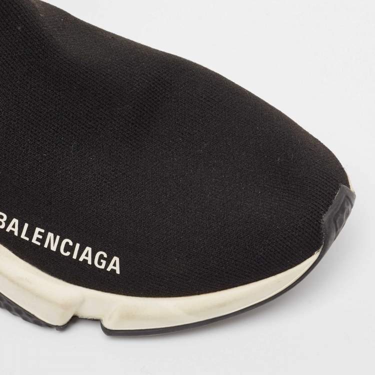 مملوكة مسبقًا Balenciaga Black Knit Fabric Speed Trainer High Top Sneakers Size 38