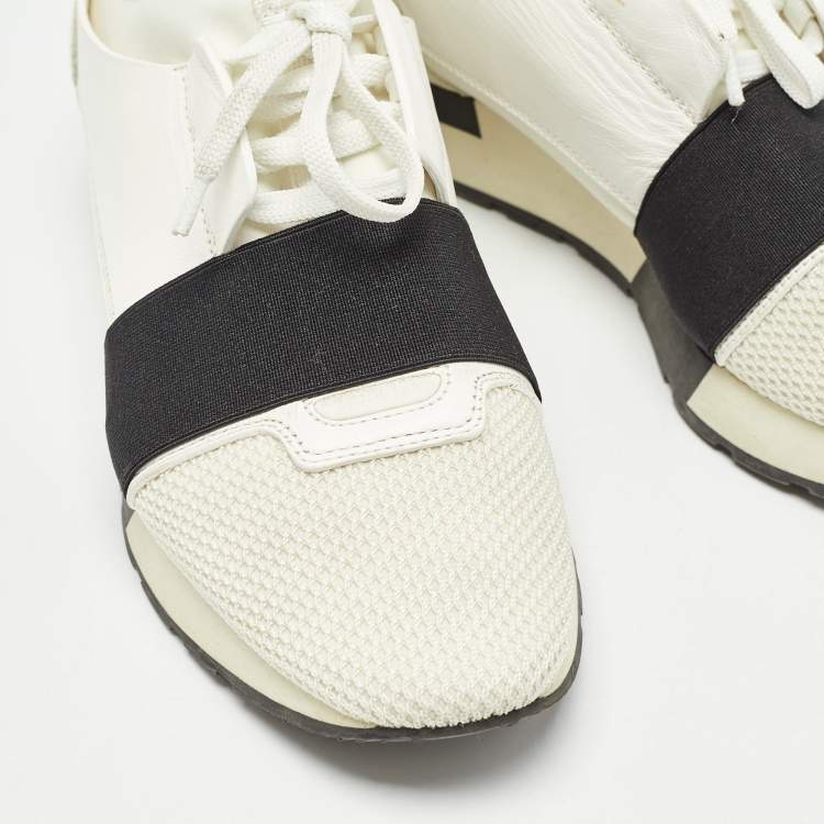 Pre Owned Balenciaga White Leather and Mesh Race Runner Sneakers Size 39