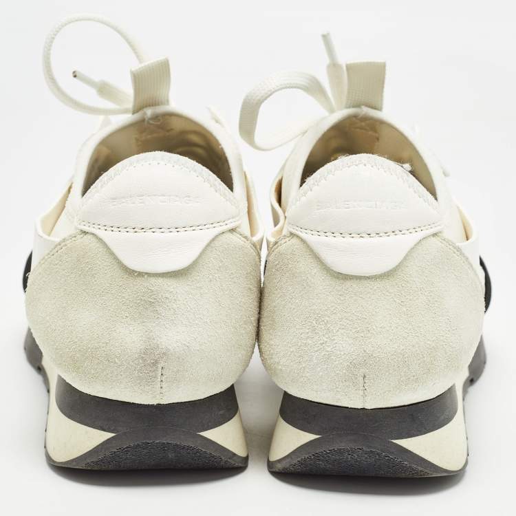 Pre Owned Balenciaga White Leather and Mesh Race Runner Sneakers Size 39
