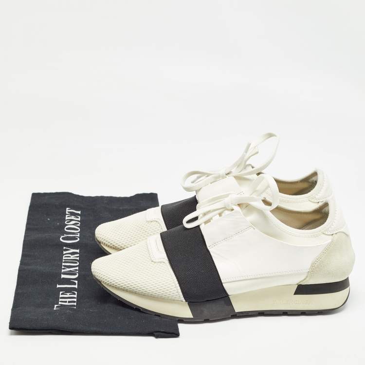 Pre Owned Balenciaga White Leather and Mesh Race Runner Sneakers Size 39