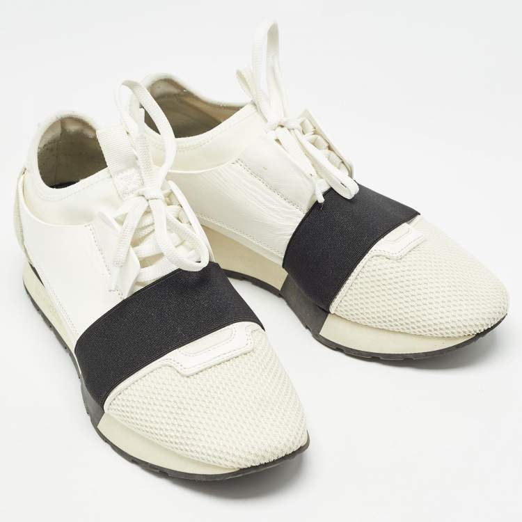 Pre Owned Balenciaga White Leather and Mesh Race Runner Sneakers Size 39