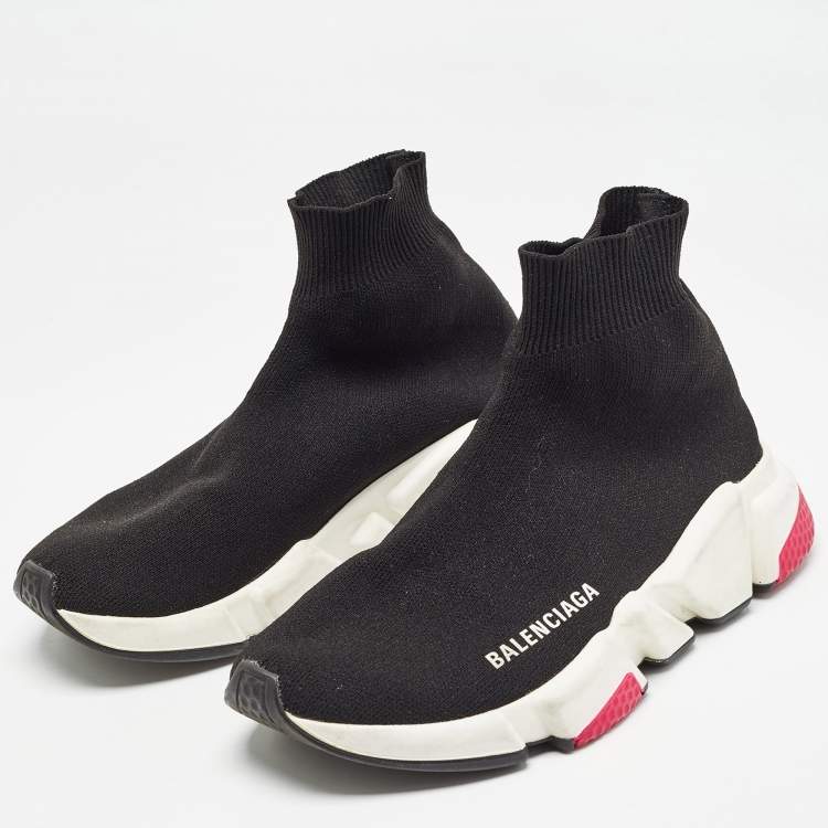 Pre Owned Balenciaga Black Knit Fabric Speed Trainer High Top Sneakers Size 35