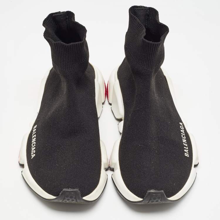Pre Owned Balenciaga Black Knit Fabric Speed Trainer High Top Sneakers Size 35