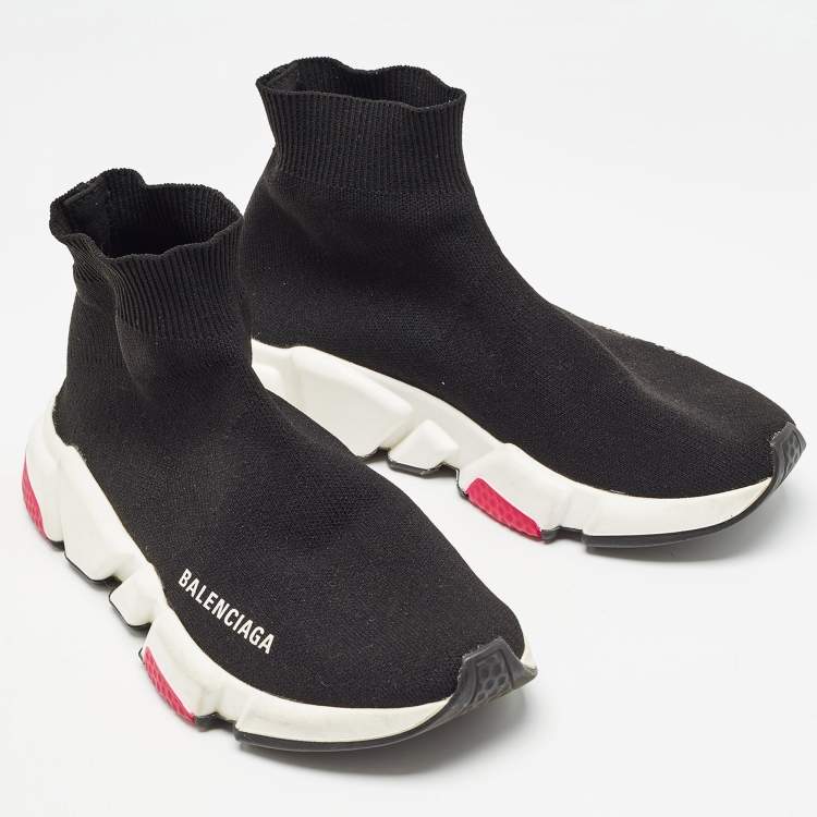 Pre Owned Balenciaga Black Knit Fabric Speed Trainer High Top Sneakers Size 35