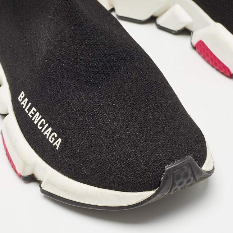 Pre Owned Balenciaga Black Knit Fabric Speed Trainer High Top Sneakers Size 35