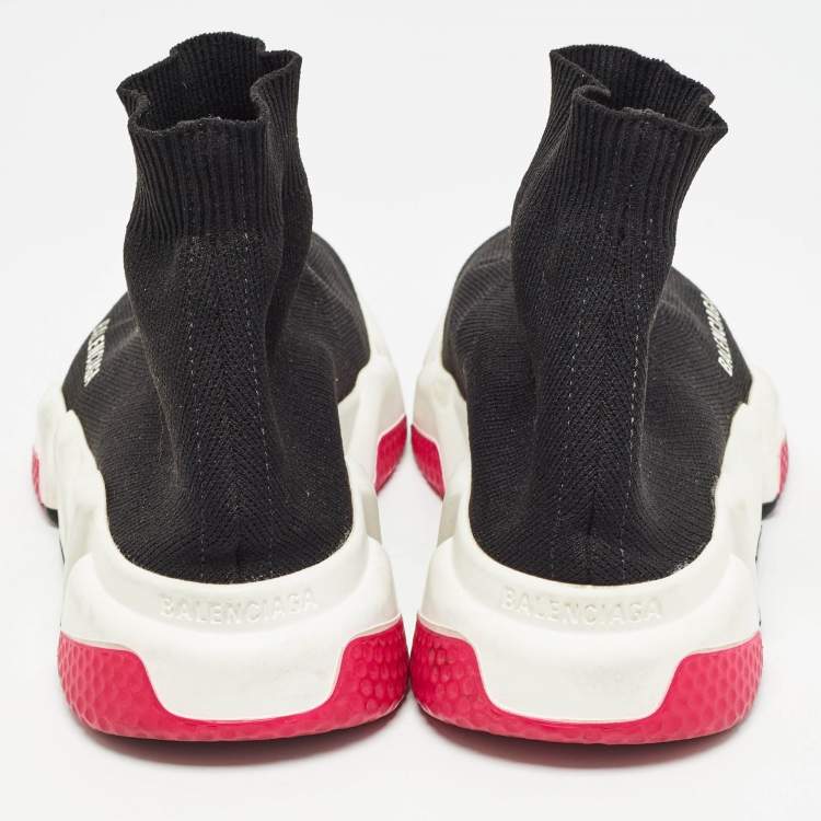 Pre Owned Balenciaga Black Knit Fabric Speed Trainer High Top Sneakers Size 35