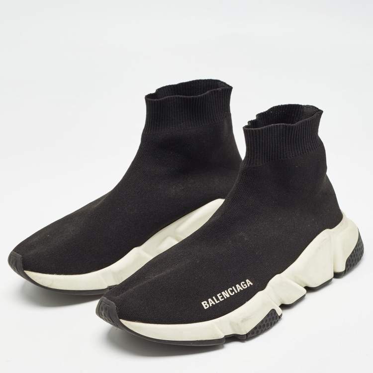 Balenciaga Black Knit Fabric Speed Trainer Sneakers Size 38