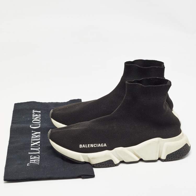 Pre Owned Balenciaga Black Knit Fabric Speed Trainer Sneakers Size 38