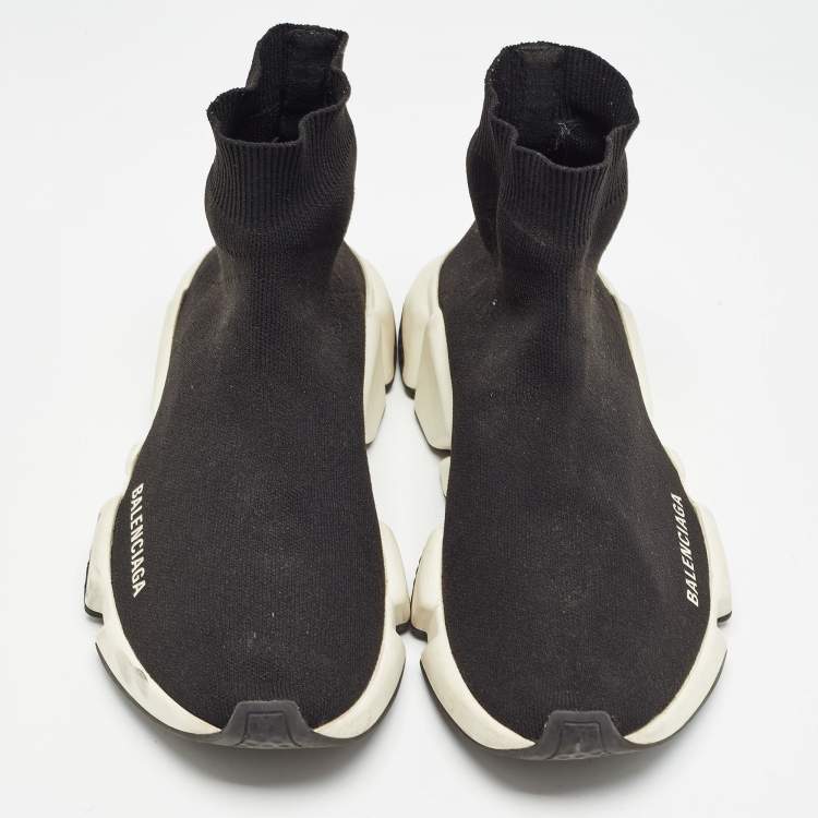 Pre Owned Balenciaga Black Knit Fabric Speed Trainer Sneakers Size 38
