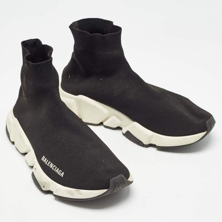 Pre Owned Balenciaga Black Knit Fabric Speed Trainer Sneakers Size 38