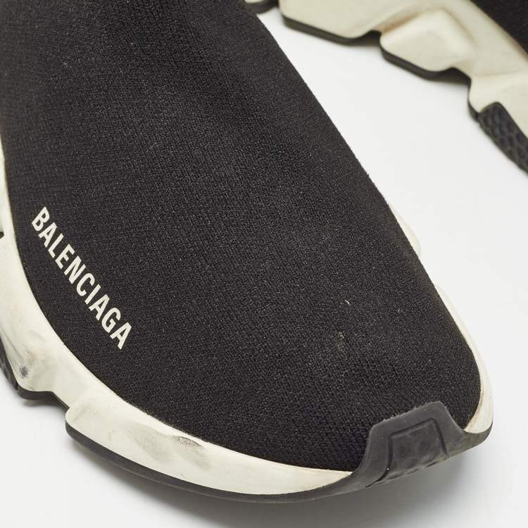 Pre Owned Balenciaga Black Knit Fabric Speed Trainer Sneakers Size 38