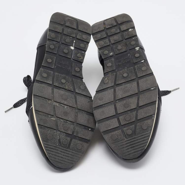 Pre Owned Balenciaga Black Leather and Fabric Race Runner Sneakers Size 37