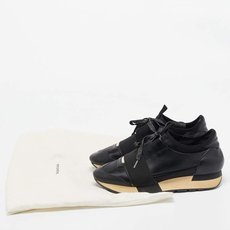 Pre Owned Balenciaga Black Leather and Fabric Race Runner Sneakers Size 37