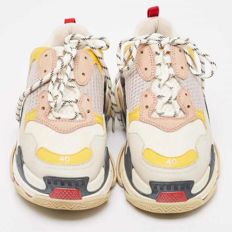 Pre Owned Balenciaga Multicolor Mesh and Nubuck Triple S Sneakers Size 40