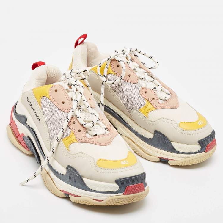Pre Owned Balenciaga Multicolor Mesh and Nubuck Triple S Sneakers Size 40