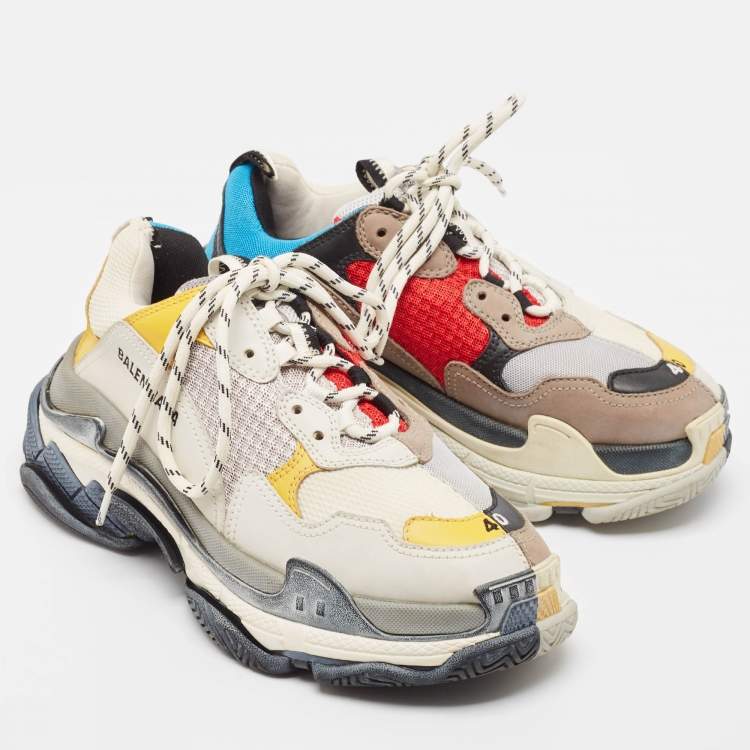 Pre Owned Balenciaga Multicolour Nubuck Leather Triple S Low Top Sneakers Size 40