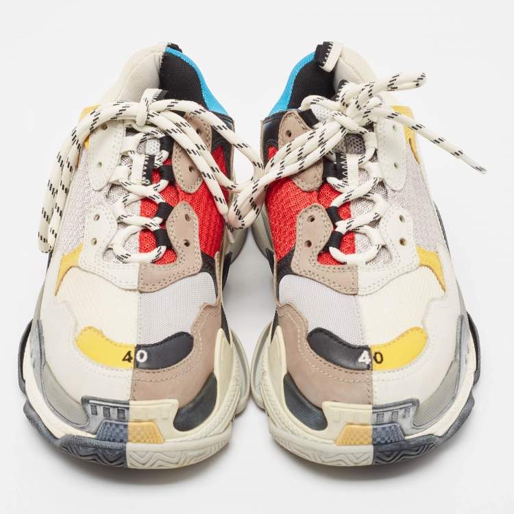 Pre Owned Balenciaga Multicolour Nubuck Leather Triple S Low Top Sneakers Size 40