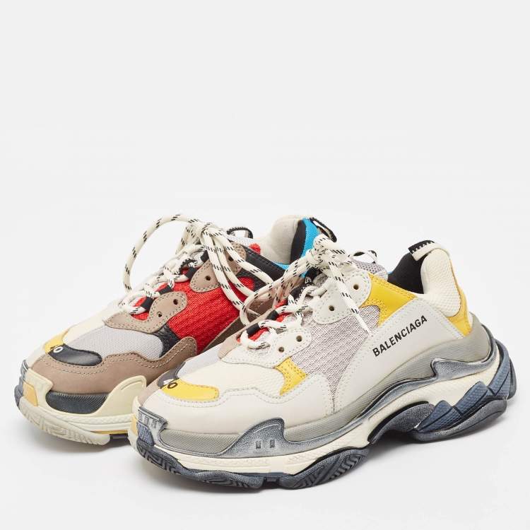 Pre Owned Balenciaga Multicolour Nubuck Leather Triple S Low Top Sneakers Size 40