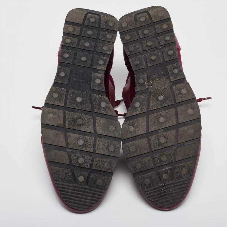 Pre Owned Balenciaga Burgundy Leather and Neoprene Race Runner Sneakers Size 40