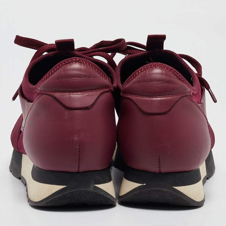 Pre Owned Balenciaga Burgundy Leather and Neoprene Race Runner Sneakers Size 40